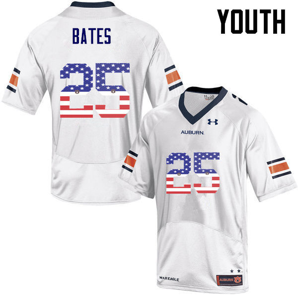 Youth #25 Daren Bates Auburn Tigers USA Flag Fashion College Football Jerseys-White